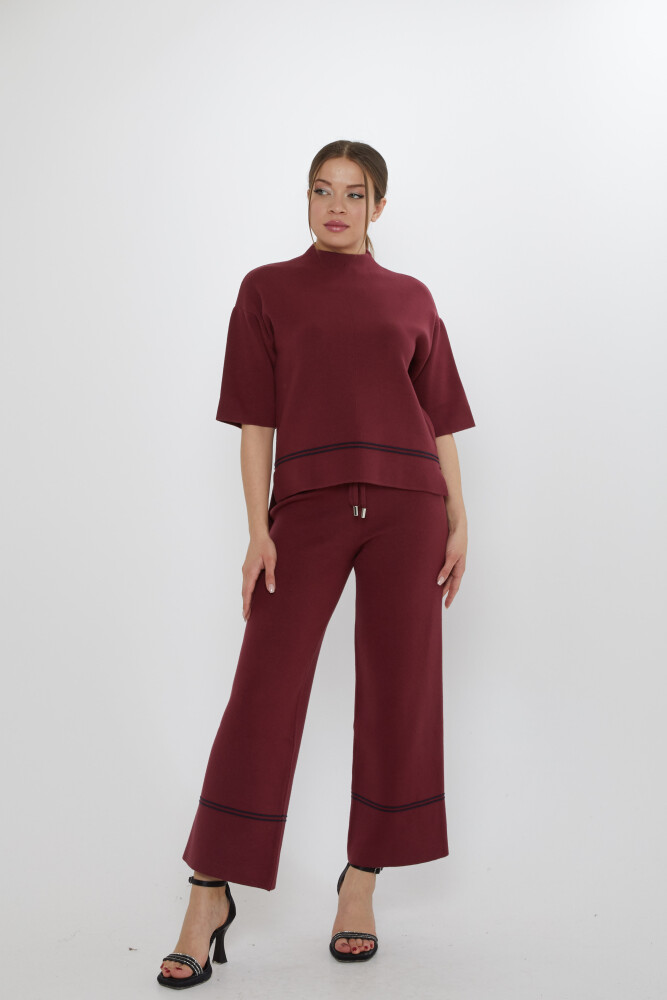 İkili Takım Beli Bağlamalı Bordo - 31650 | KAZEE (3'lü Set M-L-XL) - 2