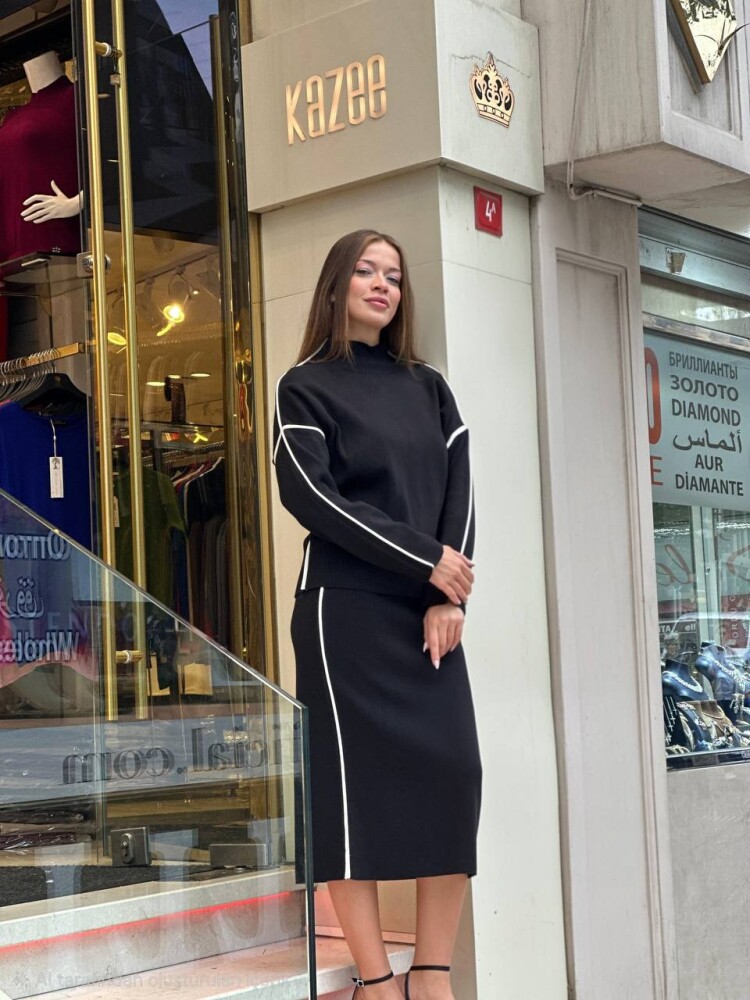 İkili Takım Dik Yaka Siyah - 31303 | KAZEE (3'lü Set S-M-L) - 3