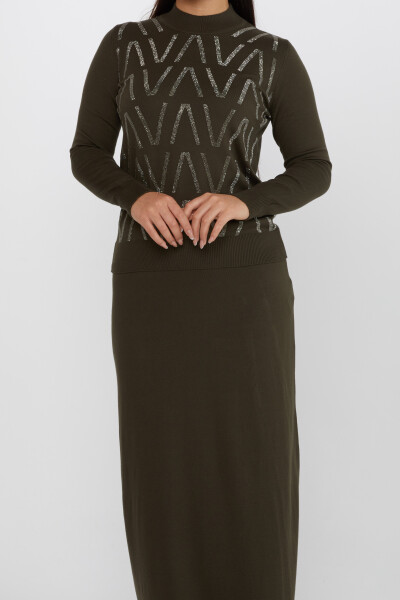 İkili Takım Taş İşlemeli Haki - 31298 | KAZEE (5'li Set M-L-XL-2XL-3XL) - Kazee (1)