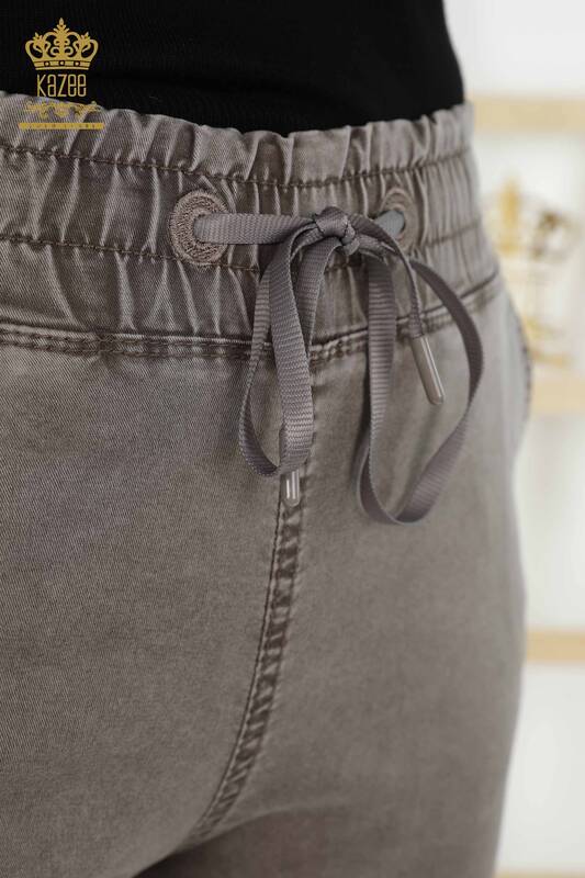 Pantaloni Donna all'Ingrosso Pietra Ricamata Marrone - 3674 | KAZEE