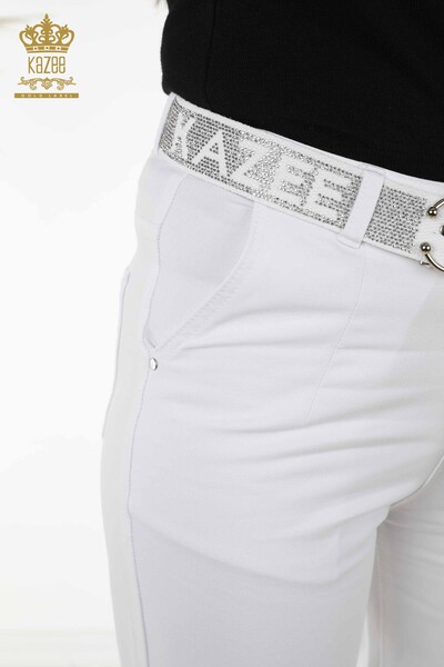 Pantaloni da donna all'ingrosso con tasche per cintura bianche - 3685 | KAZEE - Thumbnail