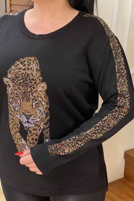 Abbigliamento femminile all'ingrosso Maglieria da donna con motivo leopardato - 16199 | Kazee
