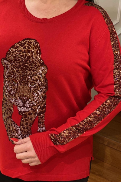 Abbigliamento femminile all'ingrosso Maglieria da donna con motivo leopardato - 16199 | Kazee - Thumbnail