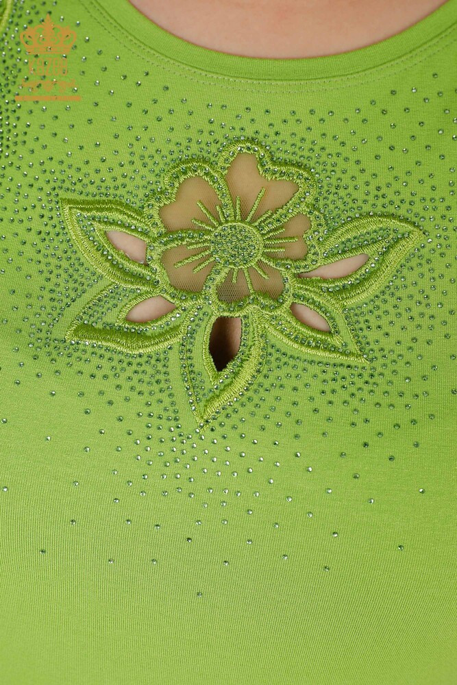 Camicetta da donna all'ingrosso con motivo floreale verde pistacchio - 78922 | KAZEE - 3
