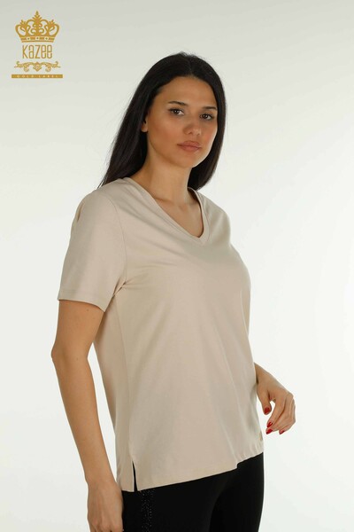 All'ingrosso Camicetta da donna - Scollo a V - Beige chiaro - 79564 | KAZEE - Kazee