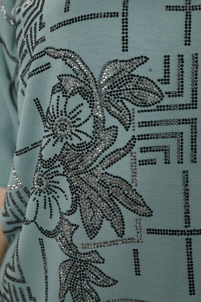 All'ingrosso Camicetta da donna - Dettaglio floreale - Pietra ricamata - Manica corta - 77981 | KAZEE - Thumbnail