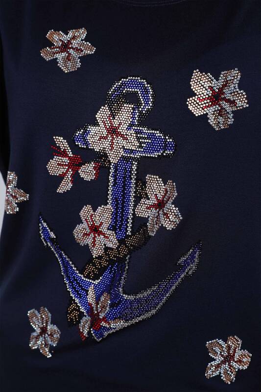 All'ingrosso Camicetta da donna - Motivo floreale - Pietra colorata ricamata - 77697 | KAZEE
