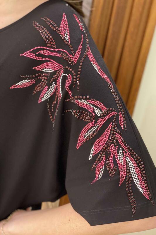All'ingrosso Camicetta da donna - Pietra colorata ricamata - Motivo floreale - 77567 | Kazee