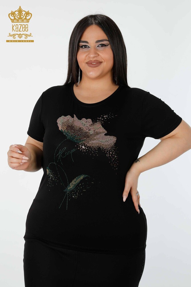 All'ingrosso Camicetta da donna - Colorata Pietra ricamata - Nera - 78924 | KAZEE - 1