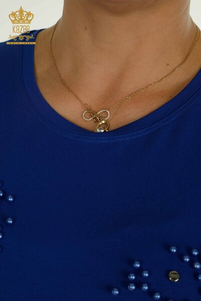 Camicetta da donna all'ingrosso con perline ricamate Saks - 79201 | KAZEE - Thumbnail