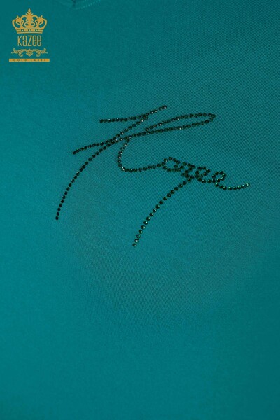 Camicetta da donna all'ingrosso Crystal ricamata verde - 77935 | KAZEE - 3