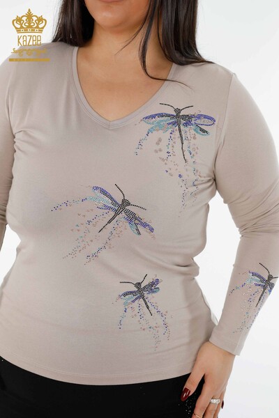 All'ingrosso Camicetta da donna - Dettaglio libellula Colorato Pietra ricamata - 79019 | KAZEE - Thumbnail