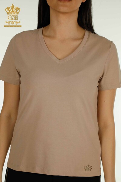 All'ingrosso Camicetta da donna - Manica corta - Beige scuro - 79561 | KAZEE - Kazee (1)