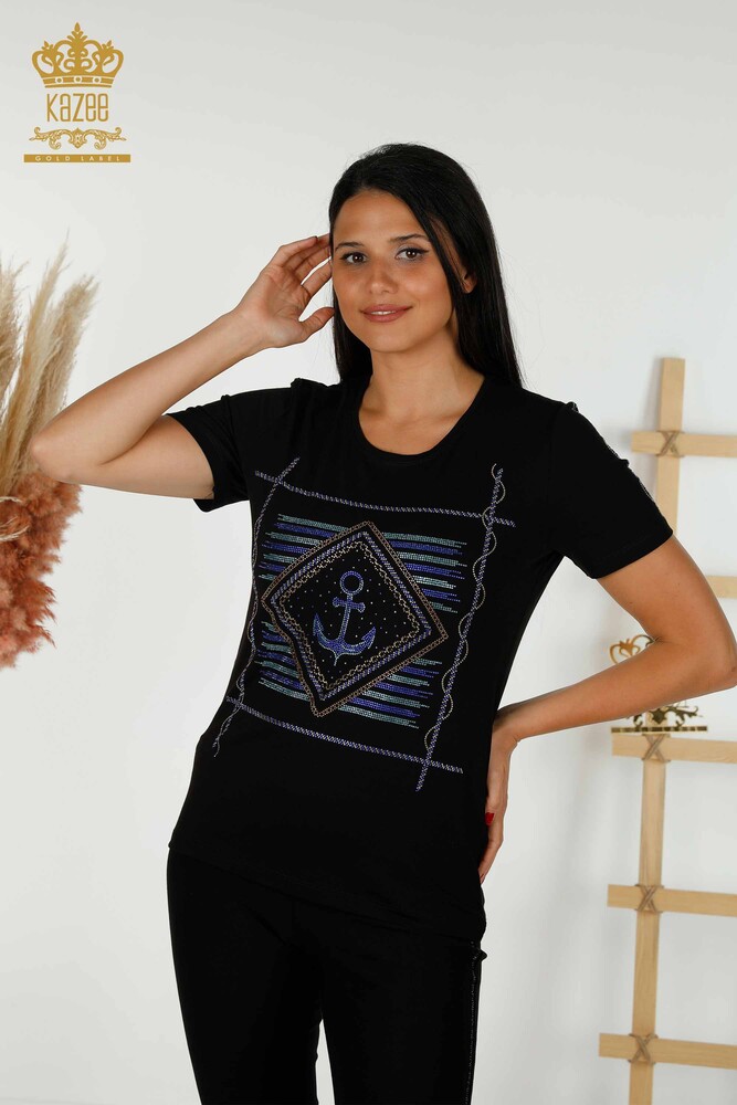 Camicetta da donna all'ingrosso manica corta nera - 79368 | KAZEE - 1