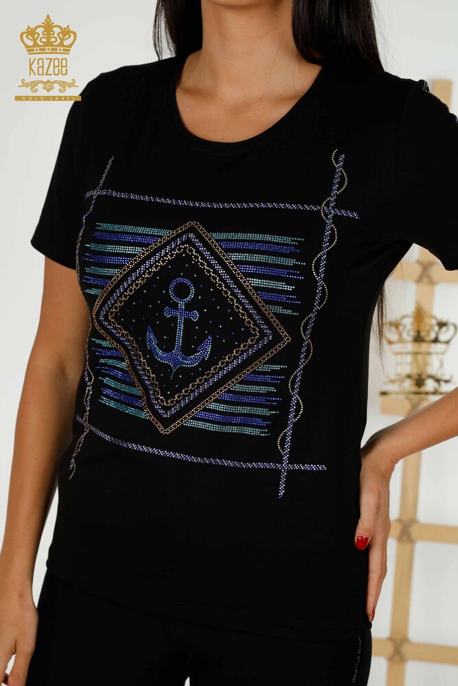 Camicetta da donna all'ingrosso manica corta nera - 79368 | KAZEE - 2