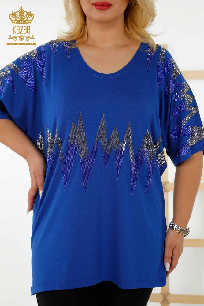 Vendita all'ingrosso Camicetta da donna Modellato Manica corta - Blu scuro - 79109 | KAZEE - 2