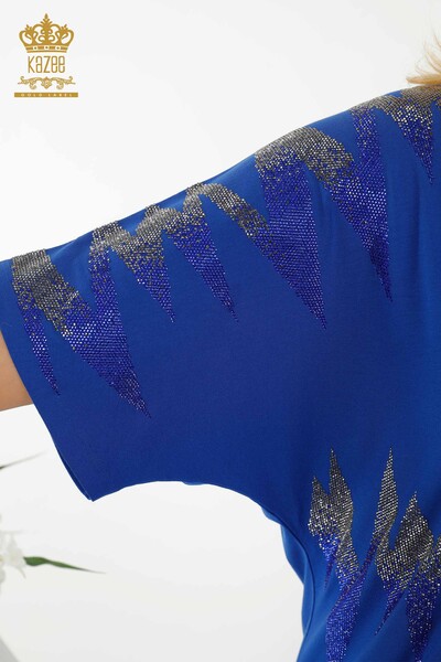 Vendita all'ingrosso Camicetta da donna Modellato Manica corta - Blu scuro - 79109 | KAZEE - 4