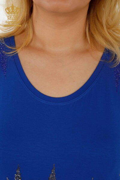 Vendita all'ingrosso Camicetta da donna Modellato Manica corta - Blu scuro - 79109 | KAZEE - 6