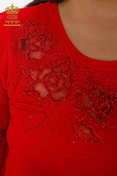 All'ingrosso Camicetta da donna - Rose Motivo - Dettaglio in tulle - Pietra ricamata - 78999 | KAZEE - Thumbnail
