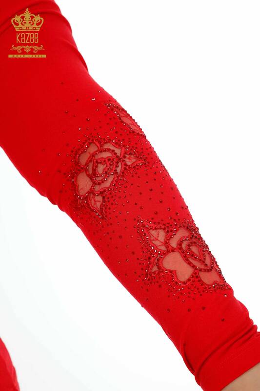 All'ingrosso Camicetta da donna - Rose Motivo - Dettaglio in tulle - Pietra ricamata - 78999 | KAZEE