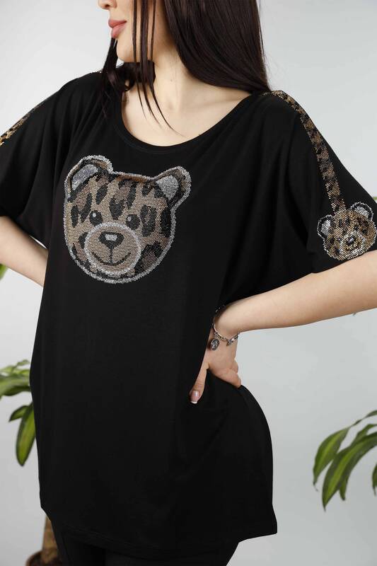 All'ingrosso Camicetta da donna - motivo orso - dettaglio leopardo - 77556 | KAZEE