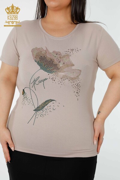 All'ingrosso Camicetta da donna - Colorata Pietra ricamata - Beige - 78924 | KAZEE - 2