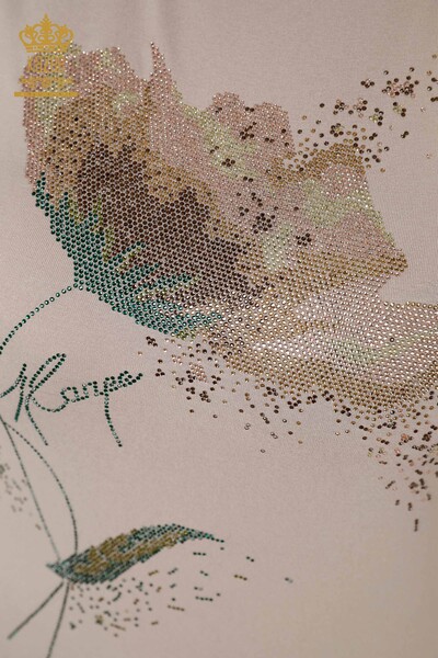 All'ingrosso Camicetta da donna - Colorata Pietra ricamata - Beige - 78924 | KAZEE - Thumbnail
