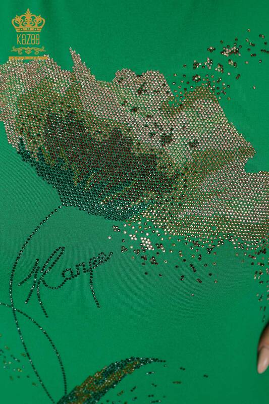 All'ingrosso Camicetta da donna Color Pietra Ricamata Verde - 78924 | KAZEE