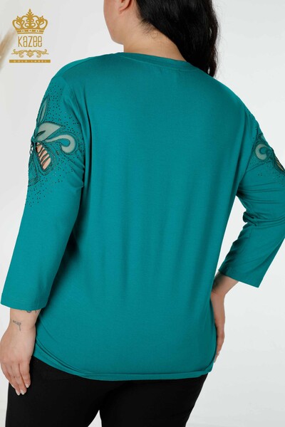 All'ingrosso Camicetta da donna - Pietra ricamata - Scollo a V - Verde - 77927 | KAZEE - 6