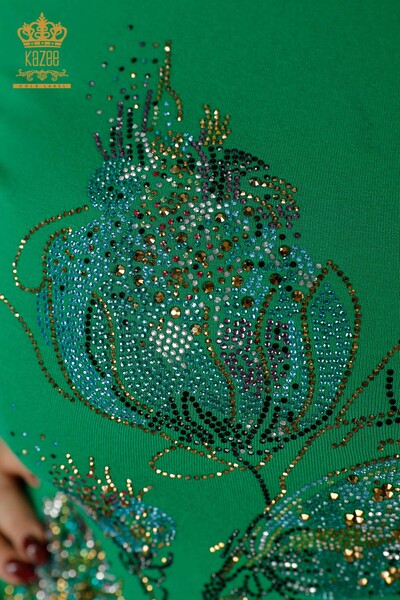 All'ingrosso Camicetta da donna - Scollo a V - Pietra colorata ricamata - Dettaglio floreale - 79022 | KAZEE - Thumbnail