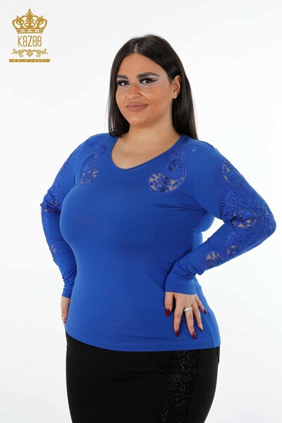 All'ingrosso Camicetta da donna - Scollo a V - Cristallo Pietra ricamata - Dettagli in tulle - 79008 | KAZEE - 11