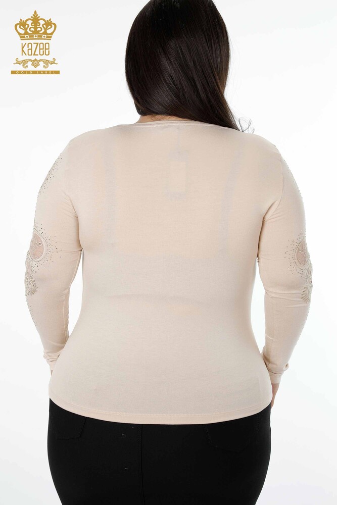 All'ingrosso Camicetta da donna - Scollo a V - Cristallo Pietra ricamata - Dettagli in tulle - 79008 | KAZEE - 49