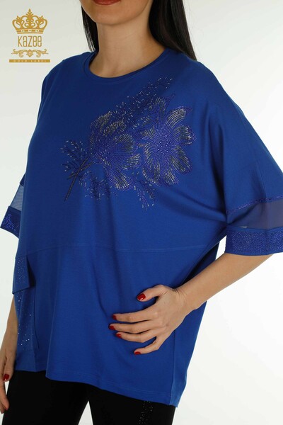 All'ingrosso Camicetta da donna - Dettagli in tulle - Blu scuro - 79298 | KAZEE - Thumbnail