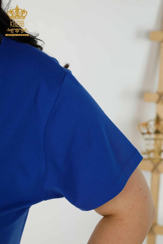 Camicetta da donna all'ingrosso Leopard Stone ricamata Saks - 79242 | KAZEE - 5