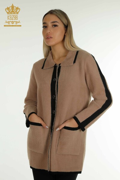 All'ingrosso Cardigan da donna - Con bottoni - Angora - Visone - 30444 | KAZEE - Kazee