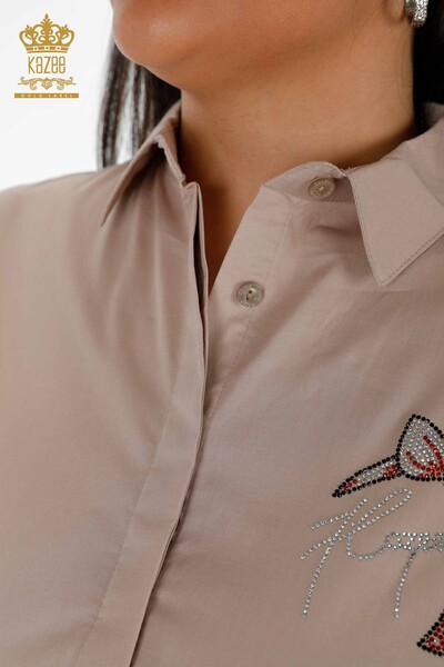 Camicia da donna all'ingrosso - Schiena modellata Pietra di cristallo ricamata - Koton - 20113 | KAZEE - Thumbnail