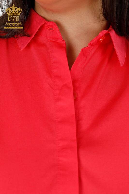 Camicia da donna all'ingrosso - Colorata Ricamata pietra Modelloto posteriore - Cotone - 20064 | KAZEE