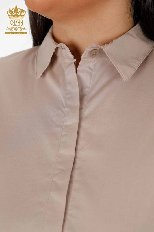 Camicia da donna all'ingrosso - Colorata Ricamata pietra Modelloto posteriore - Cotone - 20064 | KAZEE
