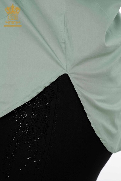 Camicia da donna all'ingrosso - Colorata Ricamata pietra Modelloto posteriore - Cotone - 20064 | KAZEE - Thumbnail