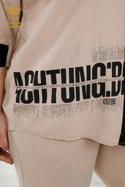 All'ingrosso Abito camicia da donna - Modellato - Beige - 20332 | KAZEE - 3