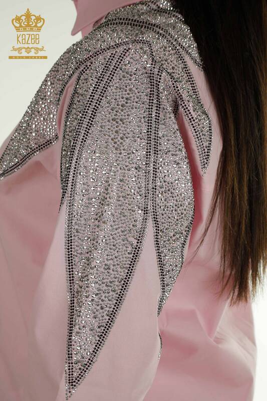 All'ingrosso Camicia da donna - Spalle dettagliate - Rosa - 20478 | KAZEE