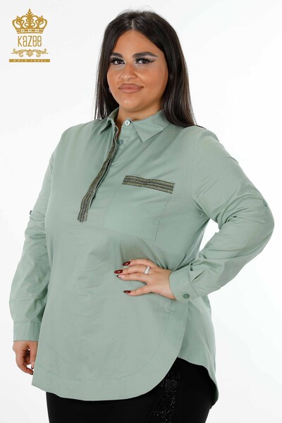 Ingrosso Camicia Donna Cotone Colorata Ricamata Pietra - Modellato - 20075 | KAZEE - Thumbnail