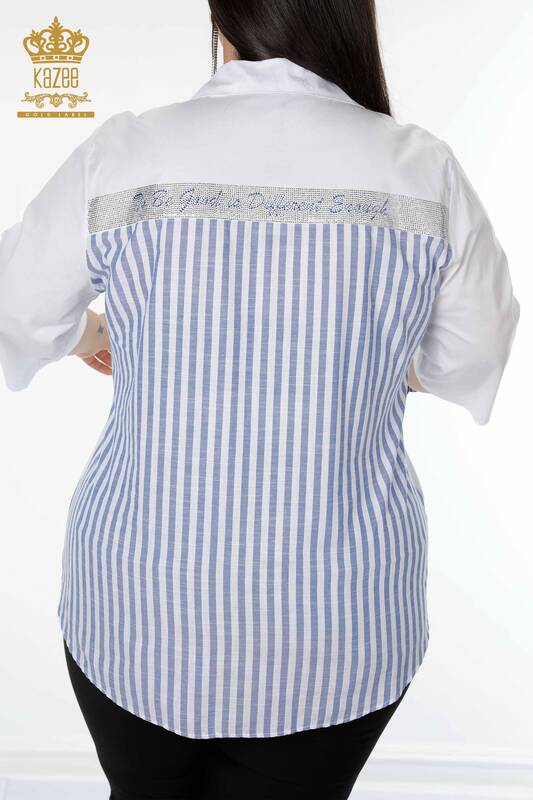 All'ingrosso Camicia da donna - Cristallo Pietra ricamata - Blu bianco - 17127 | KAZEE