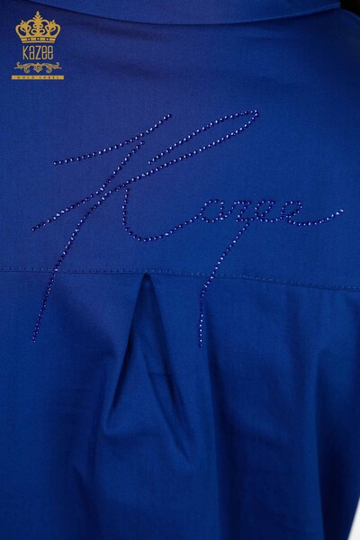 Camicia da donna all'ingrosso Crystal Stone ricamata blu scuro - 20250 | KAZEE - Thumbnail