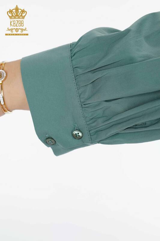 All'ingrosso Camicia da donna - Doppia tasca Pietra ricamata Cotone Modellato - 20198 | KAZEE