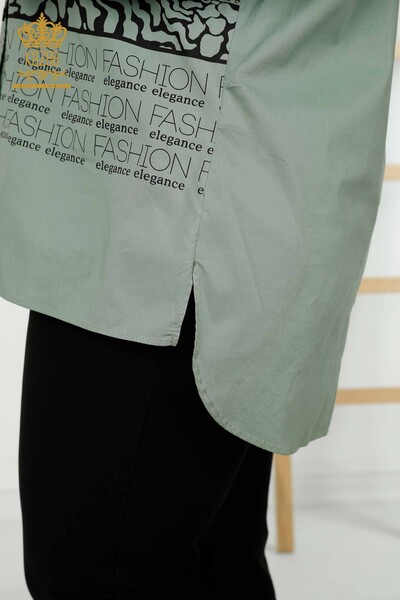 Camicia da donna all'ingrosso con lettera dettagliata color menta - 20079 | KAZEE - Thumbnail