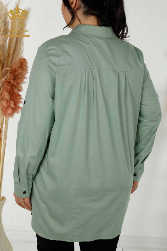 Camicia da donna all'ingrosso con lettera dettagliata color menta - 20079 | KAZEE