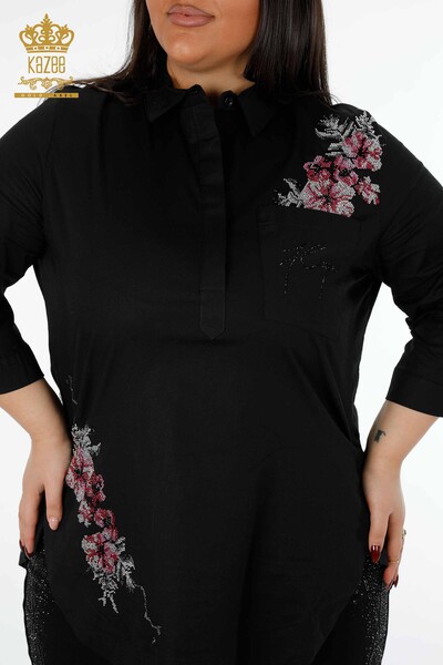 All'ingrosso Camicie da donna - Fiore ricamato Tasca dettagliata Pietra colorata ricamata - 20112 | KAZEE - Thumbnail