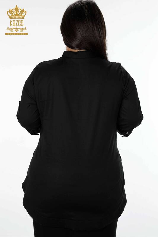 All'ingrosso Camicie da donna - Fiore ricamato Tasca dettagliata Pietra colorata ricamata - 20112 | KAZEE