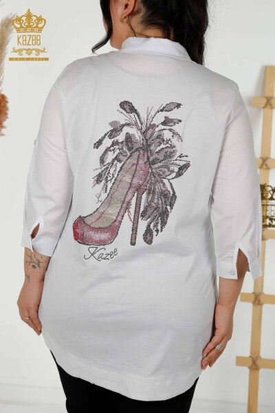 Commercio all'ingrosso Camicia Donna Mezzo Bottone Bianco - 20127 | KAZEE - Thumbnail